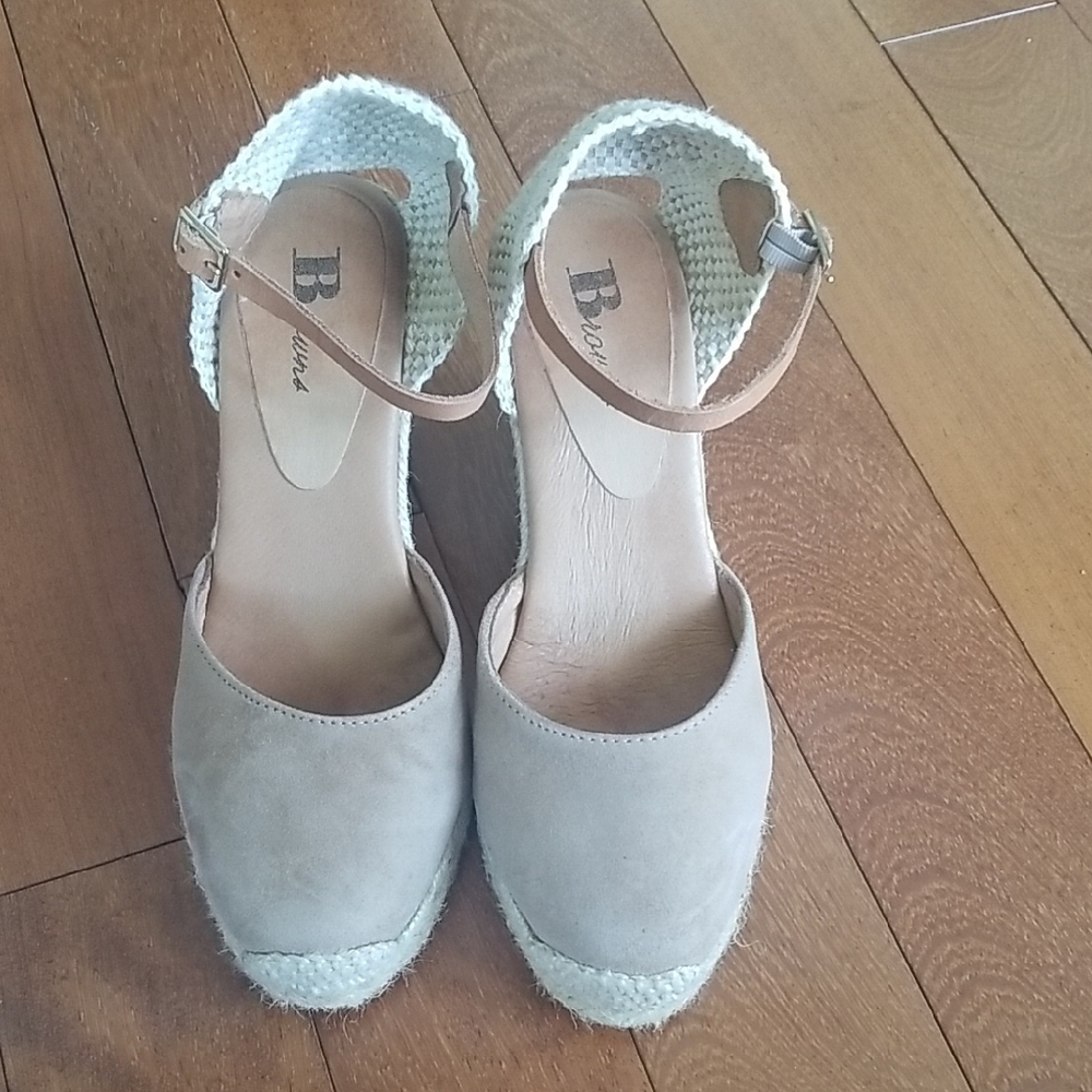 Tan Espadrille Wedges with Ankle Straps